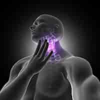 Gratis foto 3d render van een mannelijke figuur die keel in pijn houdt