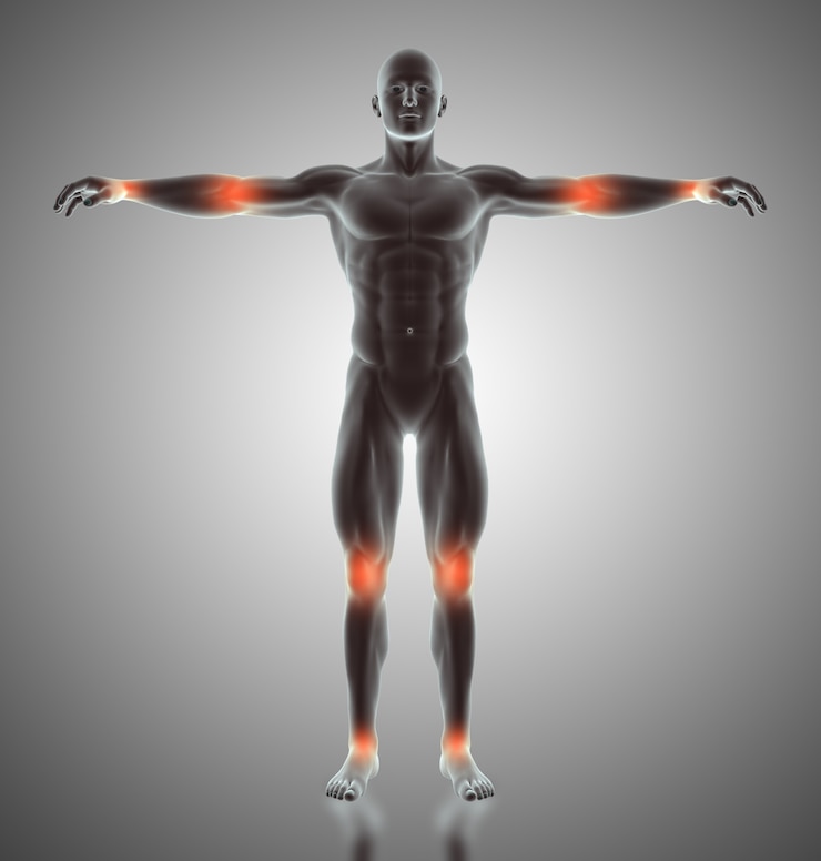 Gratis Foto 3d render van een mannelijke figuur met gewrichten gemarkeerd
