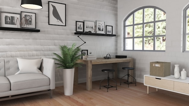 3D render van een modern kantoor interieur