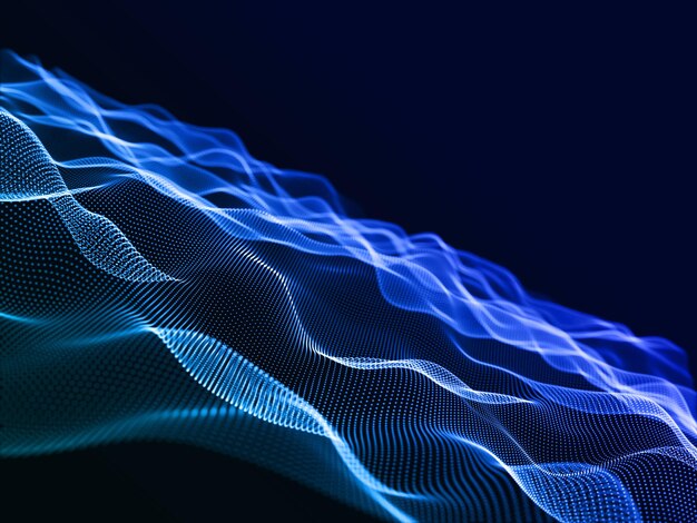 3D render van een moderne techno-achtergrond met digitale deeltjes