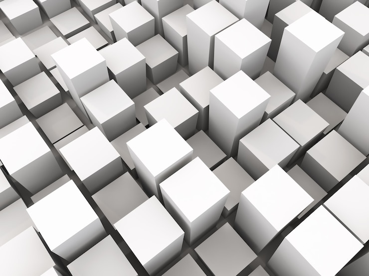 Gratis Foto 3d render van een monochrome achtergrond met extruderende kubussen