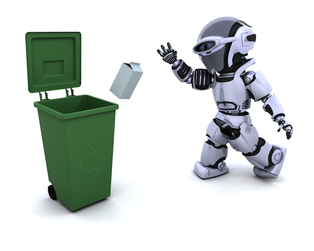 Gratis foto 3d render van een robot met afval
