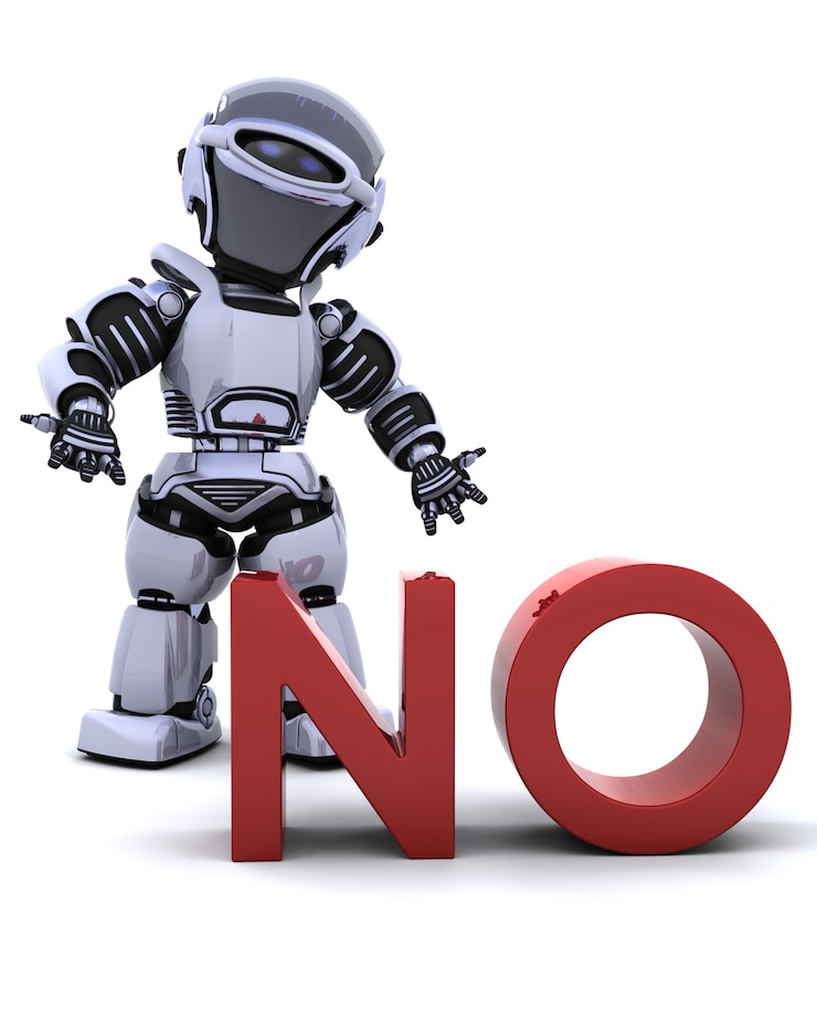 Gratis Foto 3d render van een robot met een geen teken
