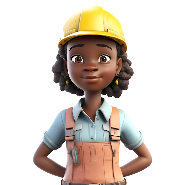 Gratis foto 3d render van een vrouw van de afro-amerikaanse werknemer met helm