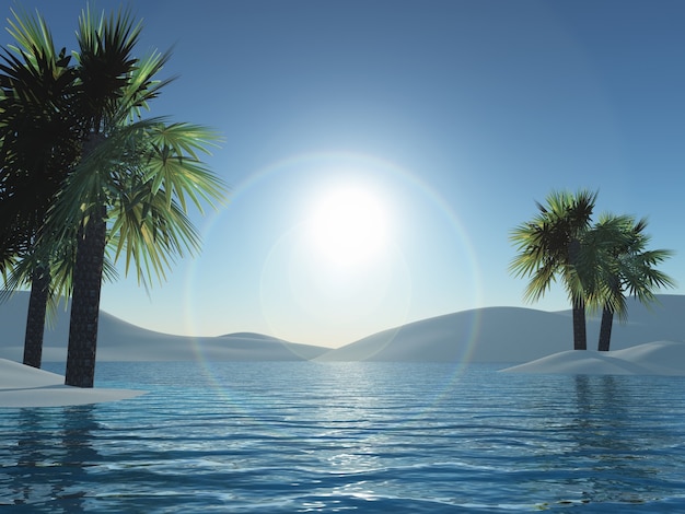 Gratis foto 3d render van palm eilanden en oceaan