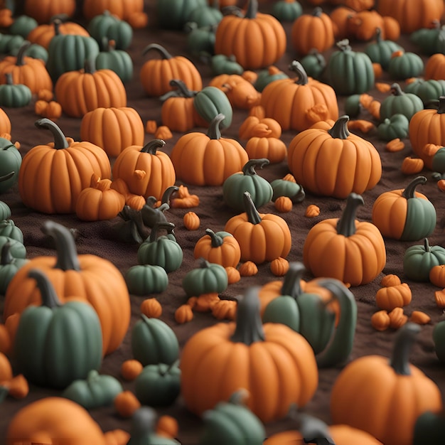 3D render van pompoenen voor halloween of Thanksgiving Day