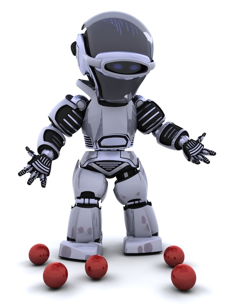 Gratis foto 3d renderen van een robot jongleur en liet ballen