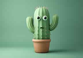 Gratis foto 3d rendering cartoon van cactussen met een vriendelijk gezicht