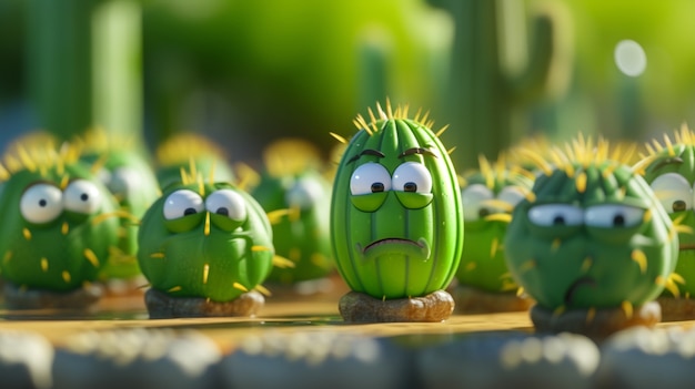 Gratis foto 3d rendering cartoon van cactussen met een vriendelijk gezicht