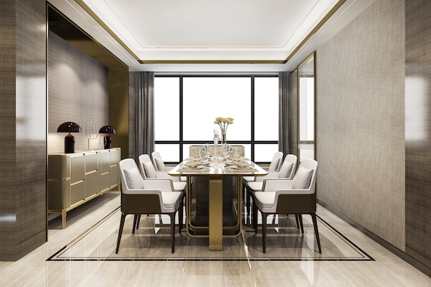 3D-rendering eethoek in moderne luxe eetkamer