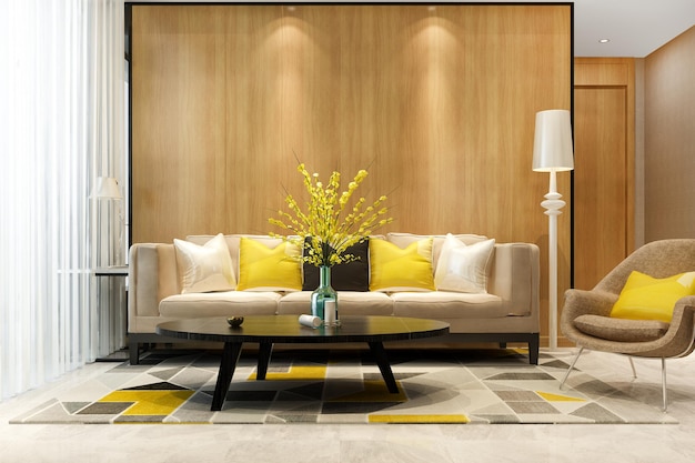 3d-rendering loft luxe woonkamer met boekenplank Premium Foto