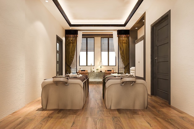 3D-rendering spa en massage wellness in hotelsuite met ligbad