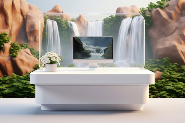 3D-rendering van een laptop in de natuur