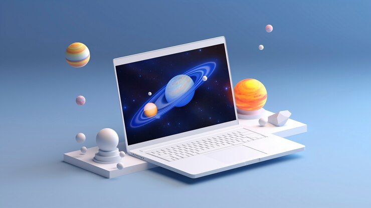 Gratis Foto 3d-rendering van een laptop
