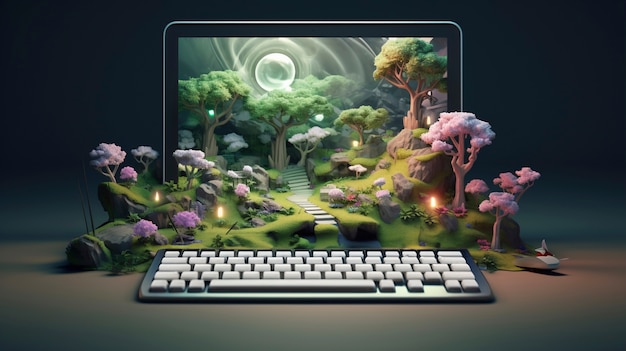 Gratis foto 3d-rendering van een laptop