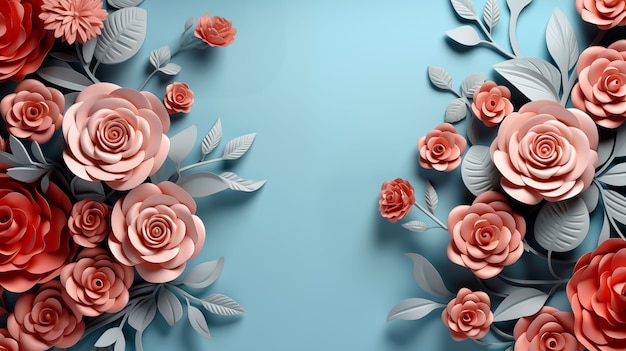 3d rozenbloemen achtergrond met kopieerruimte