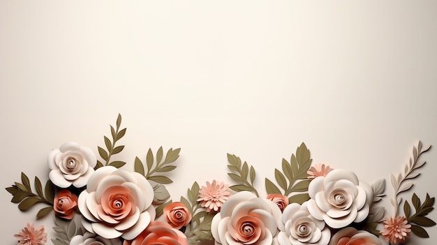 Gratis foto 3d rozenbloemen achtergrond met kopieerruimte