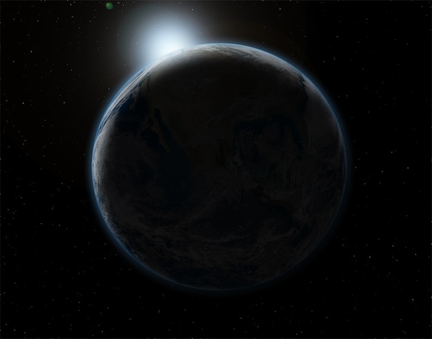 3D-ruimte achtergrond met de planeet Aarde in eclipse