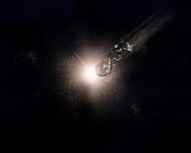 3D ruimteachtergrond met meteorieten die door een ruimtehemel vliegen