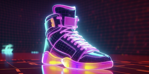 3D schoenvorm gloeiend met heldere holografische kleuren