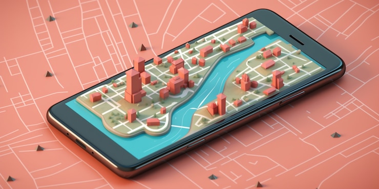 Gratis Foto 3d-smartphoneapparaat met kaart en gps-technologie