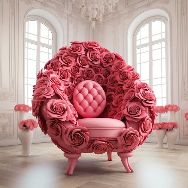 3d stoel met rozen bloemen ornamenten