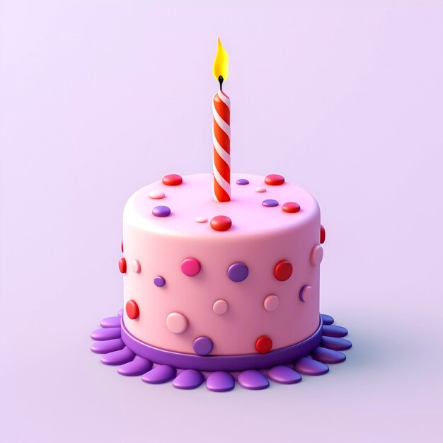 3d taart met een aangestoken kaars bovenop