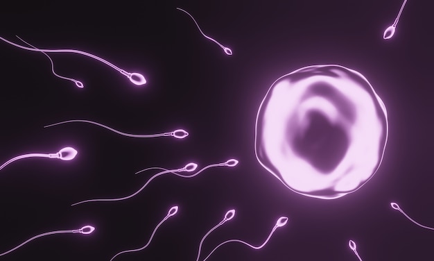 3d-weergave. roze sperma en eicel. Premium Foto
