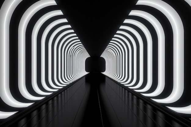 3D-weergave van abstract zwart-wit neon