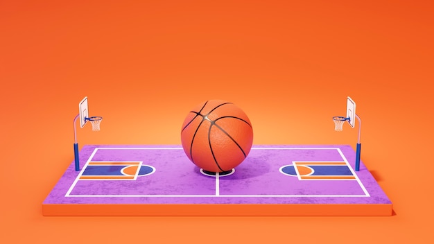 3D-weergave van basketbalbenodigdheden