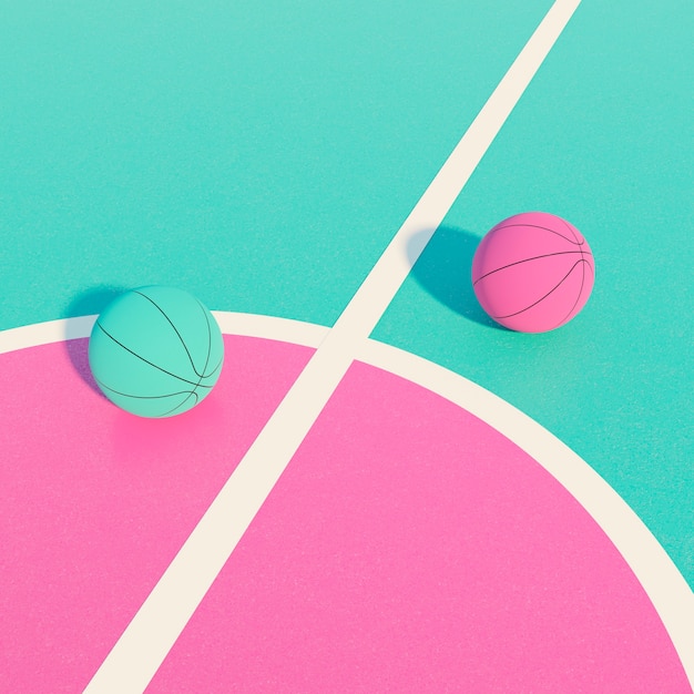 3D-weergave van basketbalbenodigdheden