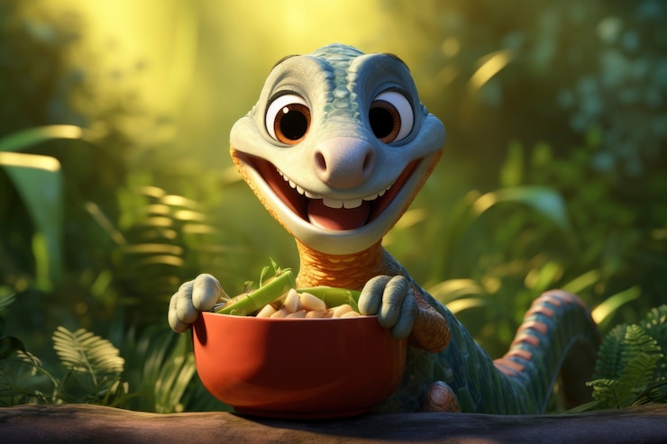 Gratis Foto 3d-weergave van bos reptielen die snacks eten.