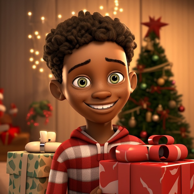 Gratis foto 3d-weergave van cartoon als jongen op kerstnacht