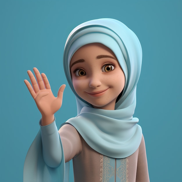 3D-weergave van cartoon als vrouw in hijab