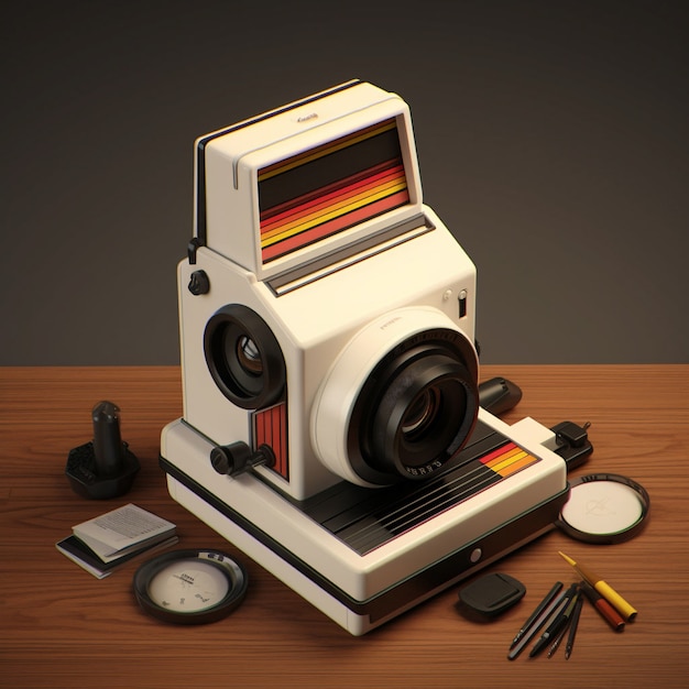 Gratis foto 3d-weergave van de camera met fotofilm