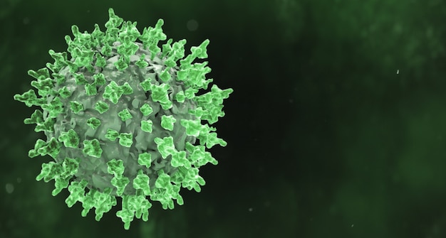 3D-weergave van de groene pandemie van de Coronavirus-ziekte op een donkere achtergrond