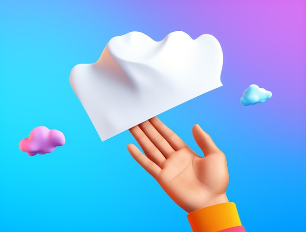 Gratis foto 3d-weergave van de hand die naar wolken reikt