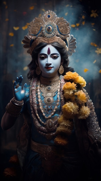 Gratis foto 3d-weergave van de hindoe-god krishna