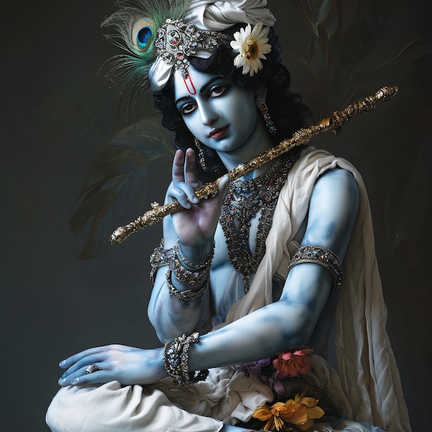 Gratis foto 3d-weergave van de hindoe-god krishna