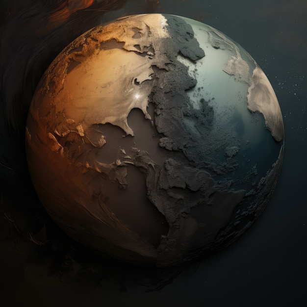 Gratis foto 3d-weergave van donkere aarde in de ruimte