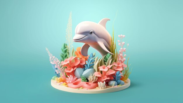 3D-weergave van een dolfijnsculptuur