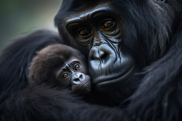 3D-weergave van een gorilla-portret met baby