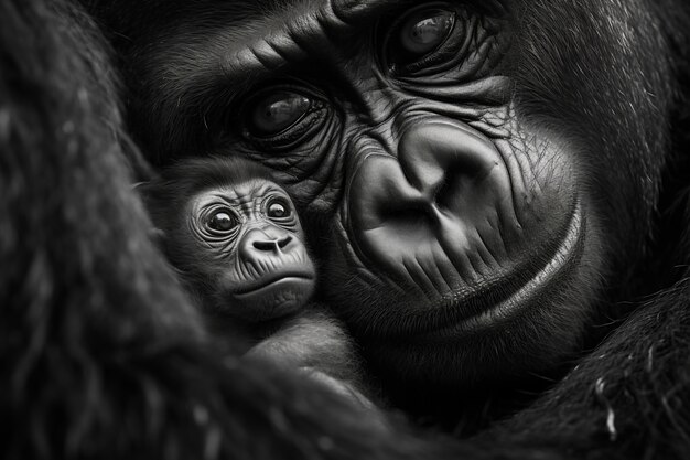 3D-weergave van een gorilla-portret met baby