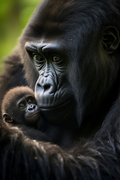 Gratis foto 3d-weergave van een gorilla-portret met baby