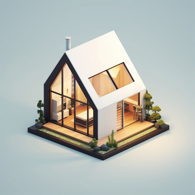 3D-weergave van een isometrisch huis