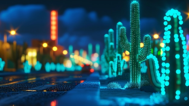 Gratis foto 3d-weergave van een levendige neoncactus in de woestijn.