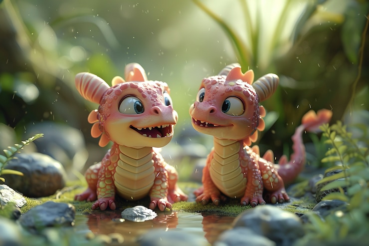 Gratis Foto 3d-weergave van een schattige cartoon draak