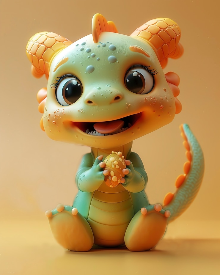 Gratis Foto 3d-weergave van een schattige cartoon draak