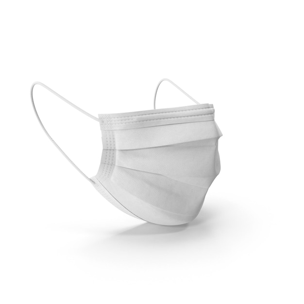 3D-weergave van een wit sanitair masker op een witte achtergrond