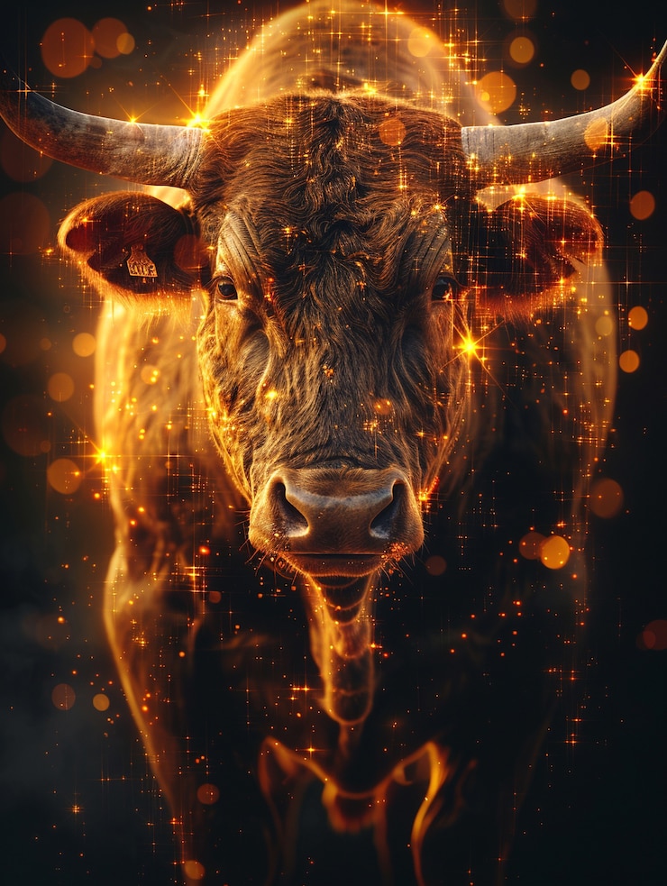Gratis Foto 3d-weergave van financiële neonbull